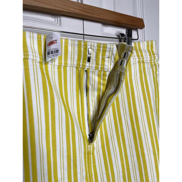 NEW LOFT Skirt Womens 14 Yellow White Striped Mini Denim Cotton Blend - Picture 2 of 6